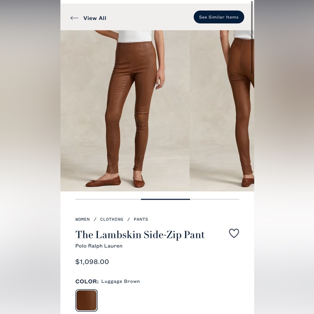 Polo Ralph Lauren The Lambskin Side-Zip Pant in Luggage Brown (size xs)